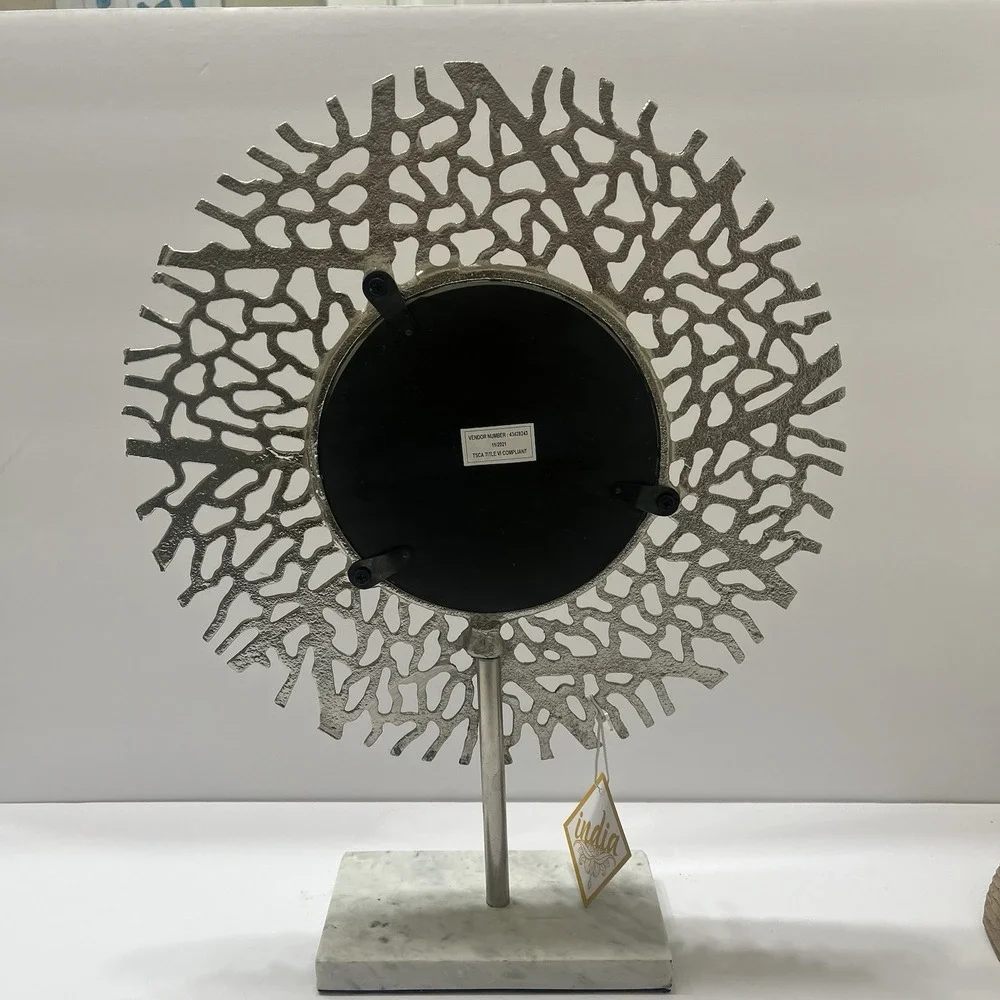Silver Coral Tabletop Mirror Metal White Marble Base 17x14
